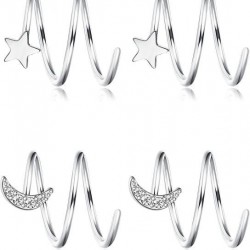 2Pair Twist Crawler Earrings Double Hoop Climber Cuff Earrings For Women Star Moon Butterfly Cartilage Wrap Earrings Heart CZ Minimalist Piercing Earring Hypoallergenic